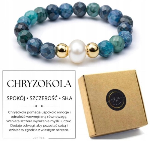 Pierścionek z kamieni naturalnych chryzokola perła damski LENREE