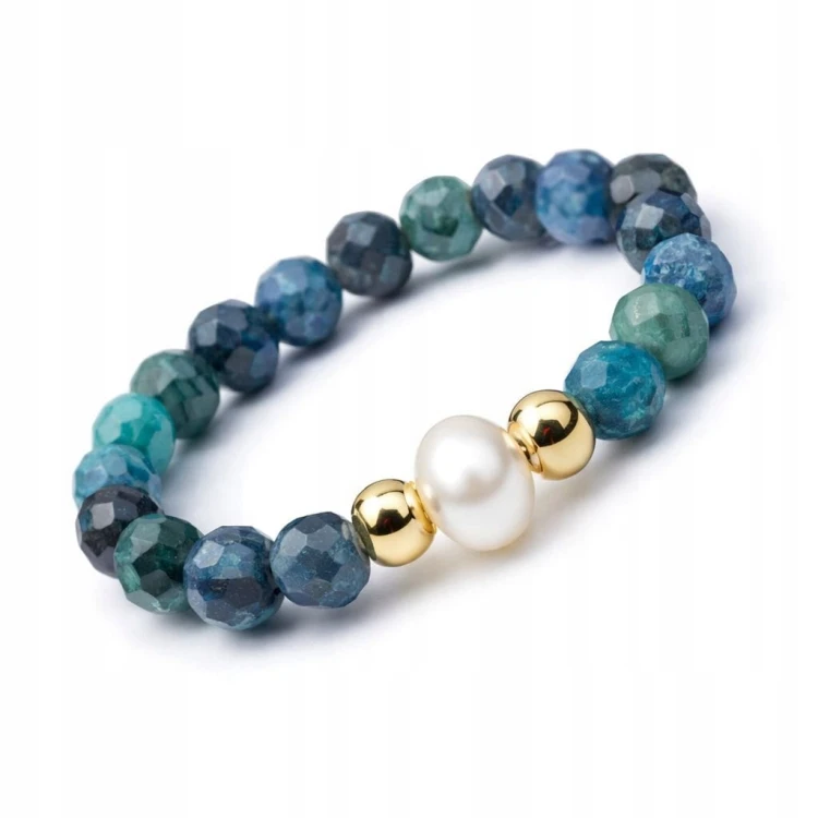 Pierścionek z kamieni naturalnych chryzokola perła damski LENREE