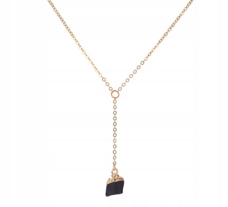 Naszyjnik TURMALIN czarny naturalny kamień surowy damski złoty LENREE