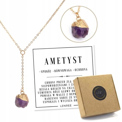 Naszyjnik AMETYST naturalny kamień surowy damski złoty prezent LENREE