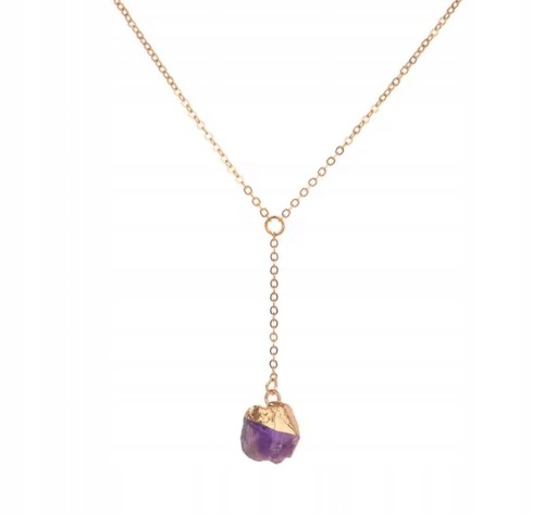 Naszyjnik AMETYST naturalny kamień surowy damski złoty prezent LENREE