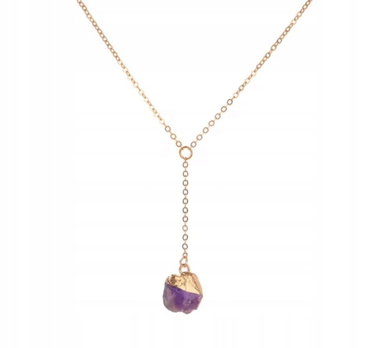 Naszyjnik AMETYST naturalny kamień surowy damski złoty prezent LENREE