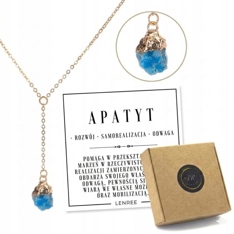Naszyjnik APATYT naturalny kamień surowy damski złoty prezent LENREE