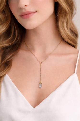 Naszyjnik KRYSZTAŁ GÓRSKI naturalny kamień surowy damski złoty LENREE