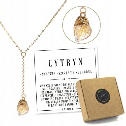 Naszyjnik CYTRYN naturalny kamień surowy damski złoty prezent LENREE