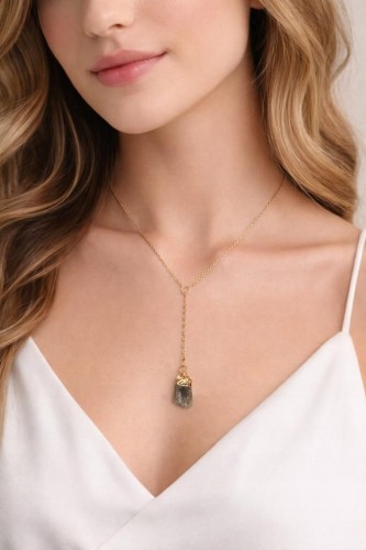 Naszyjnik LABRADORYT naturalny kamień surowy damski złoty LENREE