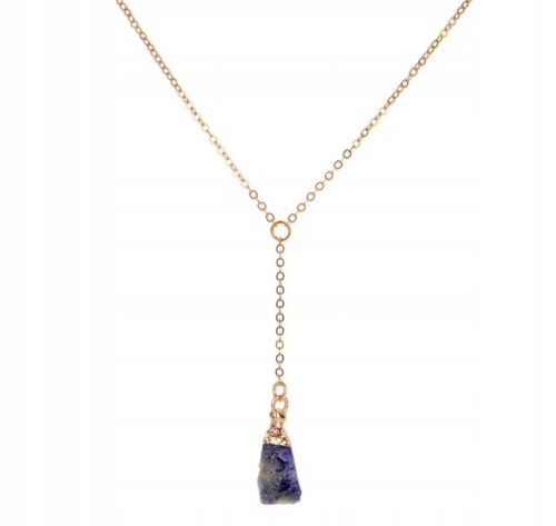 Naszyjnik LAPIS LAZULI naturalny kamień surowy damski złoty LENREE