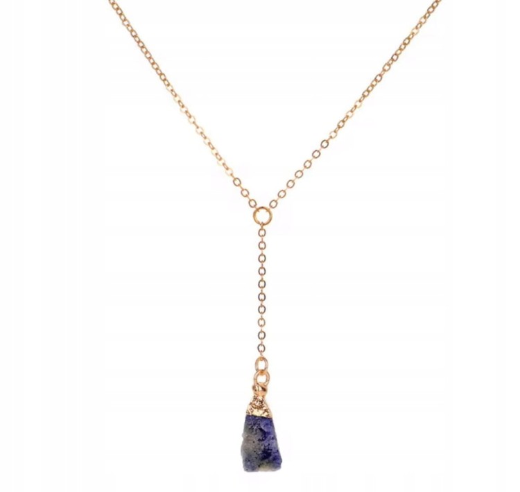 Naszyjnik LAPIS LAZULI naturalny kamień surowy damski złoty LENREE