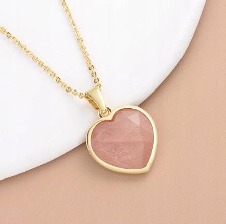 Naszyjnik RODONIT serce damski złoty naturalny kamień prezent LENREE