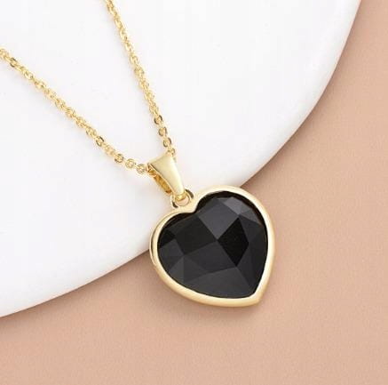Naszyjnik TURMALIN czarny serce damski złoty naturalny kamień LENREE