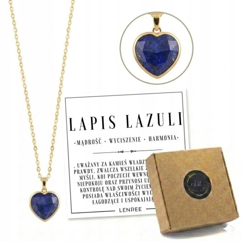 Naszyjnik LAPIS LAZULI serce damski złoty naturalny kamień LENREE