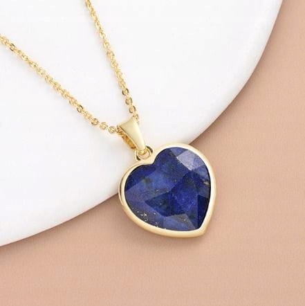 Naszyjnik LAPIS LAZULI serce damski złoty naturalny kamień LENREE