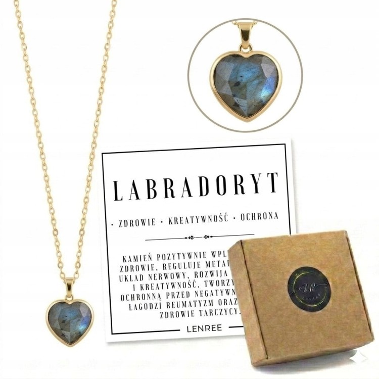Naszyjnik LABRADORYT serce damski złoty naturalny kamień LENREE