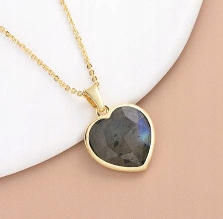 Naszyjnik LABRADORYT serce damski złoty naturalny kamień LENREE