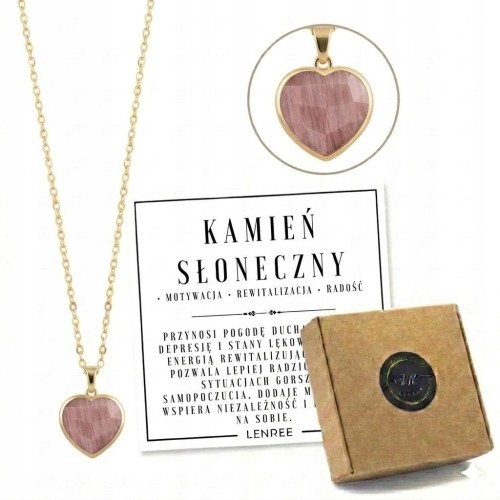 Naszyjnik KAMIEŃ SŁONEZNY serce damski złoty naturalny prezent LENREE