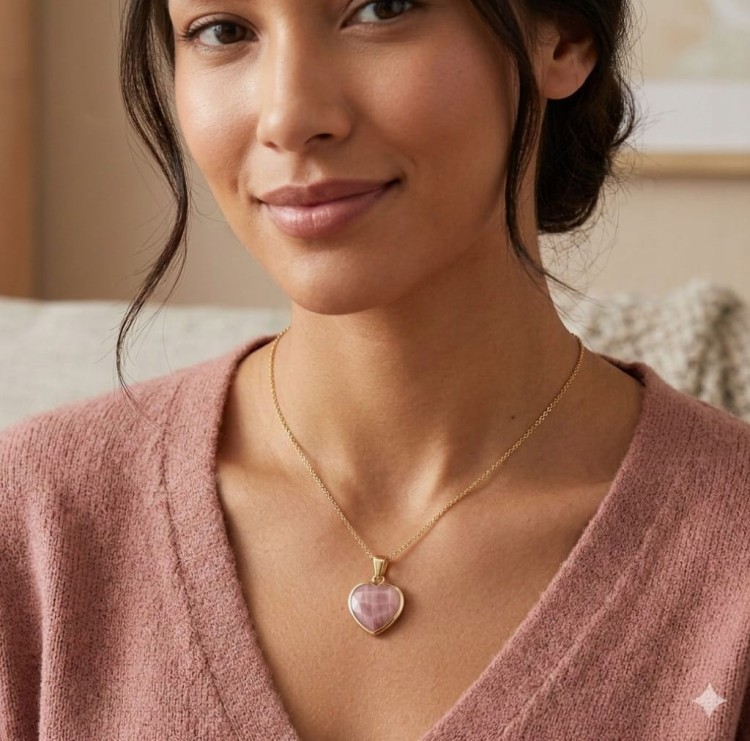 Naszyjnik KAMIEŃ SŁONEZNY serce damski złoty naturalny prezent LENREE