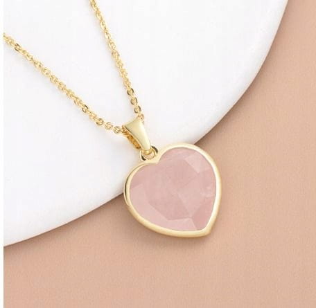 Naszyjnik KWARC RÓŻOWY serce damski złoty kamień miłości LENREE
