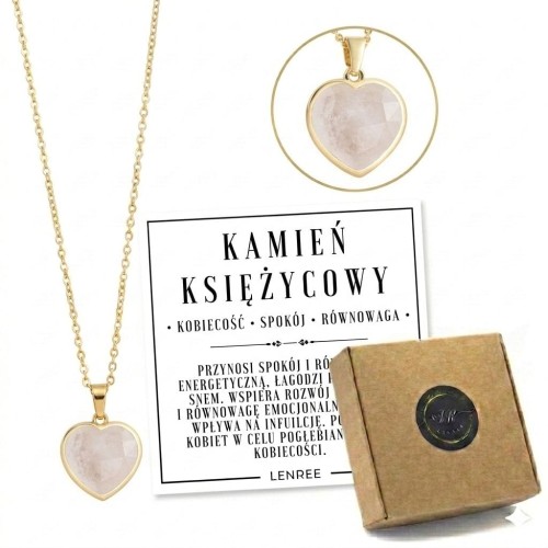 Naszyjnik KAMIEŃ KSIĘŻYCOWY serce damski złoty prezent LENREE