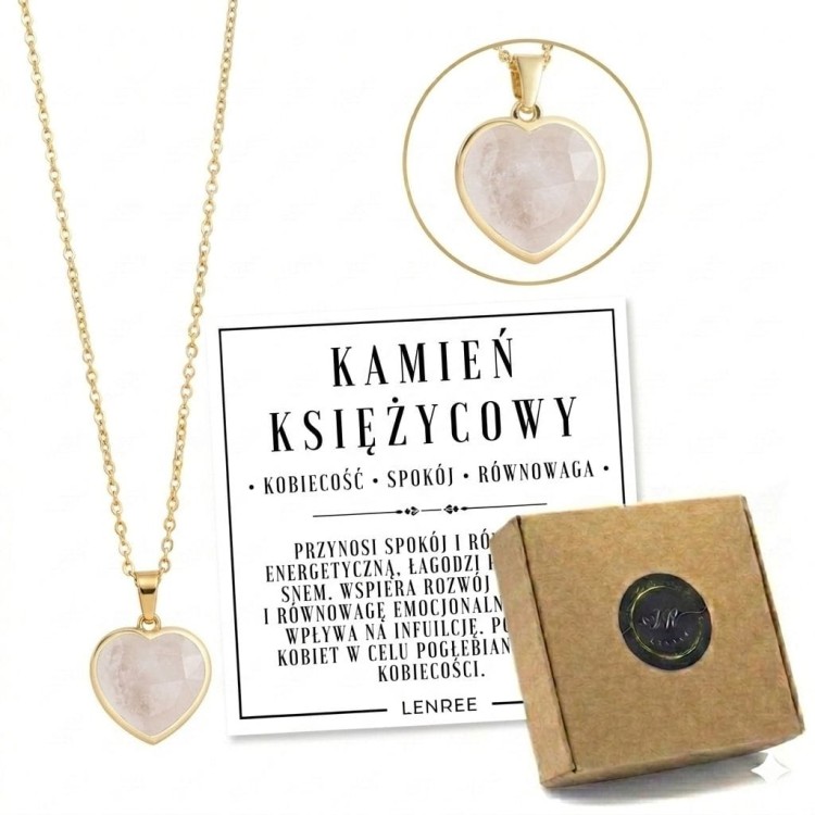 Naszyjnik KAMIEŃ KSIĘŻYCOWY serce damski złoty prezent LENREE