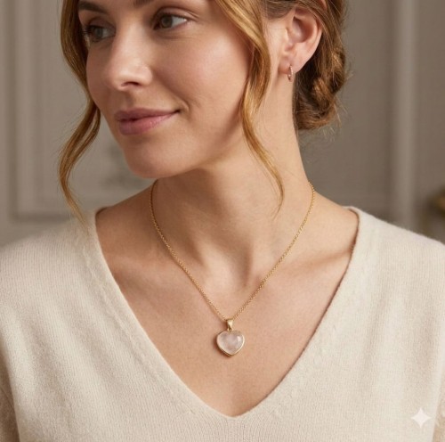 Naszyjnik KAMIEŃ KSIĘŻYCOWY serce damski złoty prezent LENREE