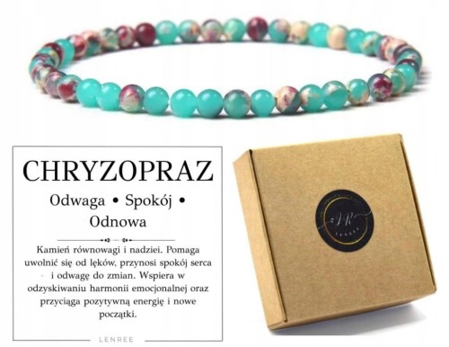 Bransoletka chryzopraz 4mm naturalny kamień odwaga i spokój LENREE
