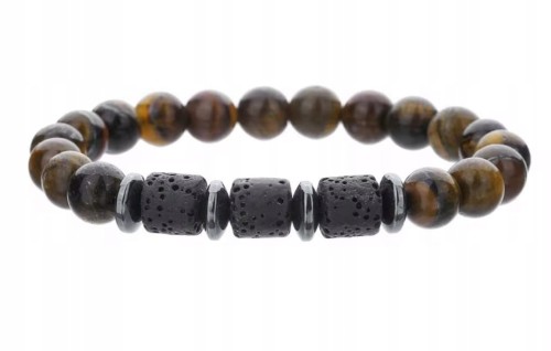 Bransoletka z kamieni naturalnych tygrysie oko i lawa wulkaniczna LENREE