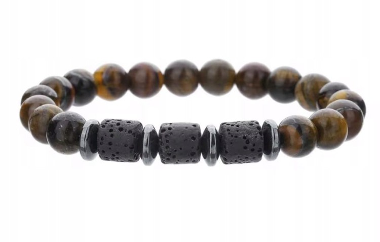 Bransoletka z kamieni naturalnych tygrysie oko i lawa wulkaniczna LENREE