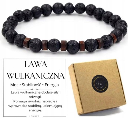 Bransoletka z kamieni naturalnych LAWA WULKANICZNA 8mm męska LENREE