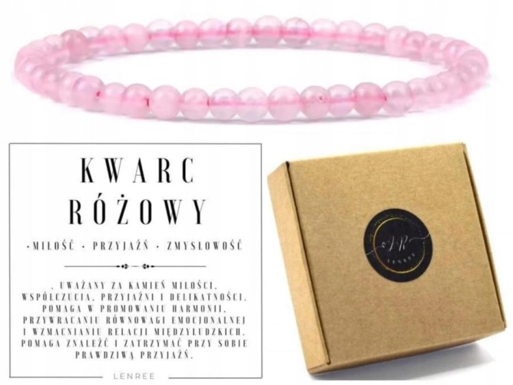 Bransoletka z kamieni naturalnych KWARC RÓŻOWY 4mm damska LENREE