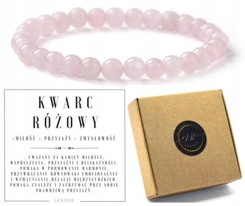 Bransoletka z kamieni naturalnych KWARC RÓŻOWY 6mm damska LENREE