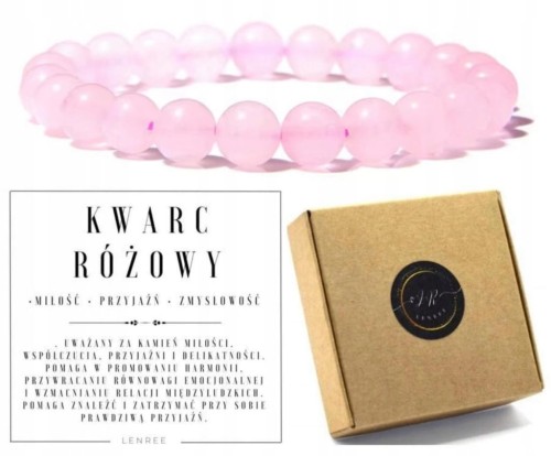 Bransoletka z kamieni naturalnych KWARC RÓŻOWY 8mm damska LENREE