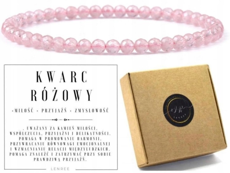 Bransoletka z kamieni naturalnych KWARC RÓŻOWY fasetowany 4mm LENREE