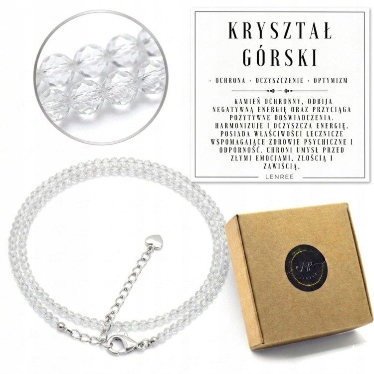 Naszyjnik z kamieni KRYSZTAŁ GÓRSKI fasetowany elegancki LENREE