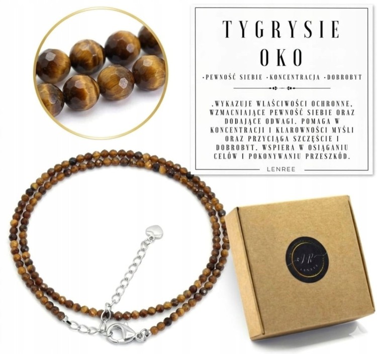 Naszyjnik z kamieni TYGRYSIE OKO fasetowany elegancki LENREE