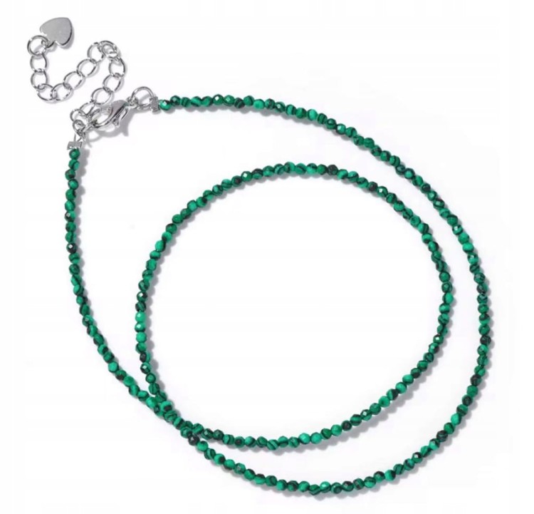 Naszyjnik z kamieni MALACHIT fasetowany elegancki zielony LENREE