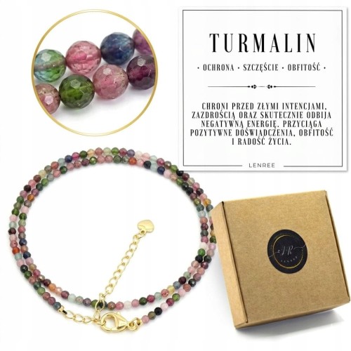 Naszyjnik z kamieni TURMALIN kolorowy fasetowany elegancki LENREE
