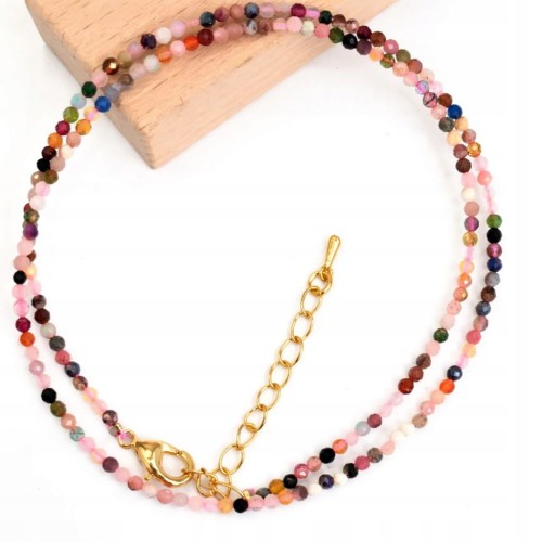 Naszyjnik z kamieni TURMALIN kolorowy fasetowany elegancki LENREE