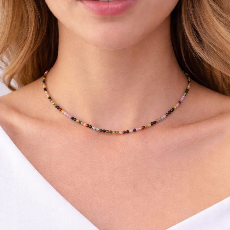 Naszyjnik z kamieni TURMALIN kolorowy fasetowany elegancki LENREE