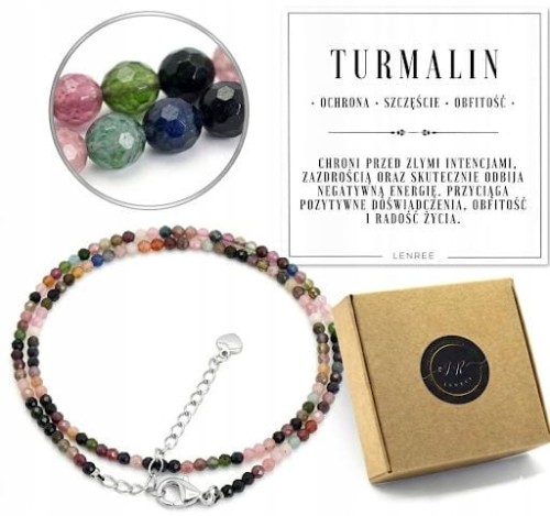 Naszyjnik z kamieni TURMALIN kolorowy fasetowany srebrny LENREE