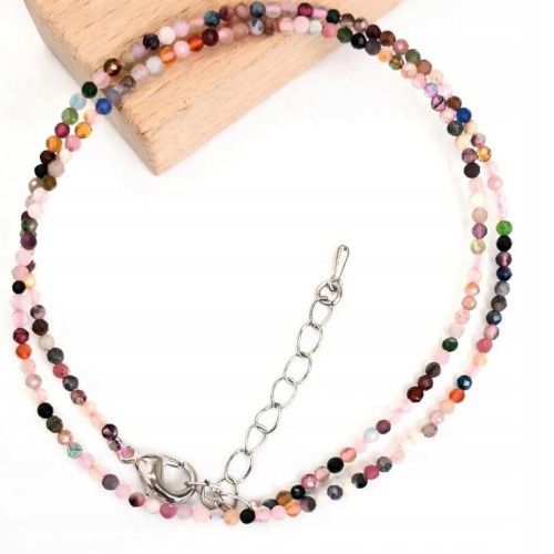 Naszyjnik z kamieni TURMALIN kolorowy fasetowany srebrny LENREE