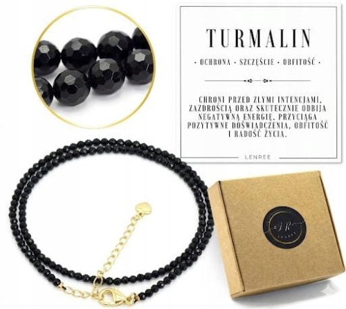 Naszyjnik z kamieni TURMALIN czarny fasetowany złoty LENREE