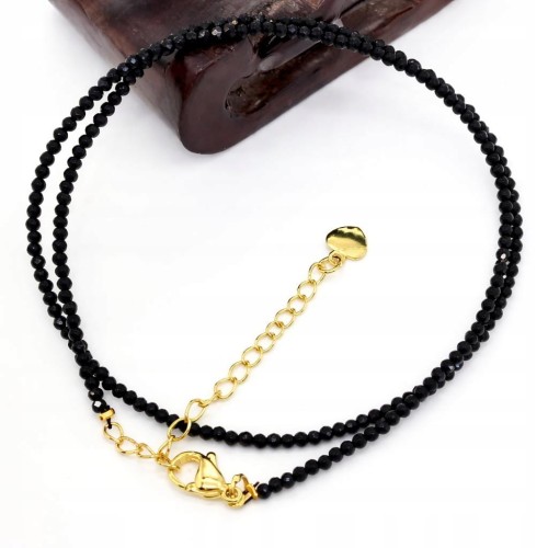 Naszyjnik z kamieni TURMALIN czarny fasetowany złoty LENREE