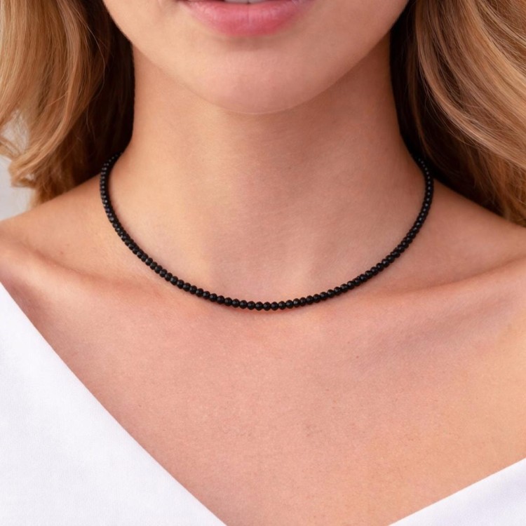 Naszyjnik z kamieni TURMALIN czarny fasetowany złoty LENREE