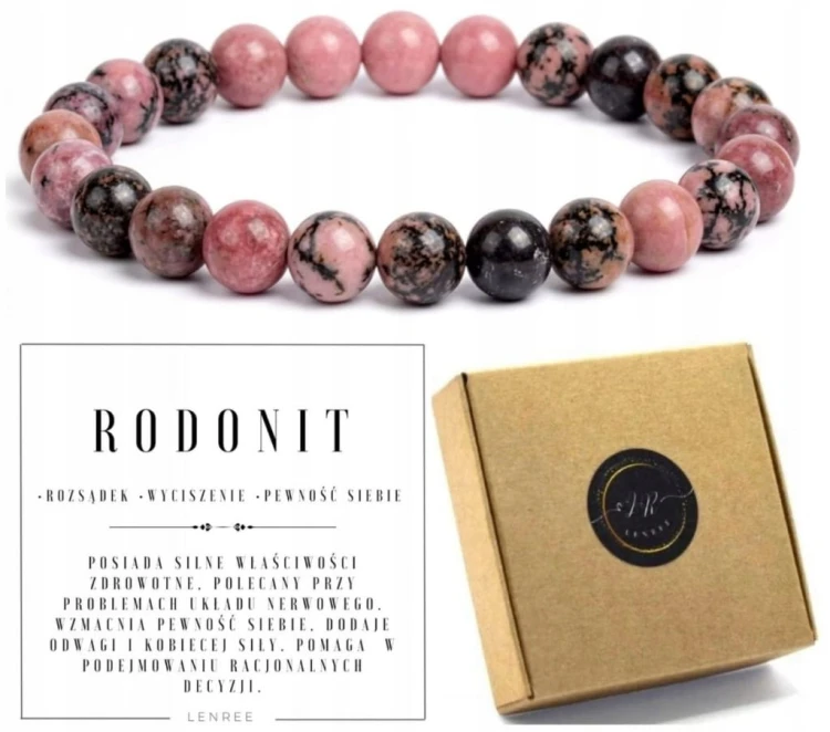Bransoletka z kamieni RODONIT 6mm równowaga spokój pewność LENREE