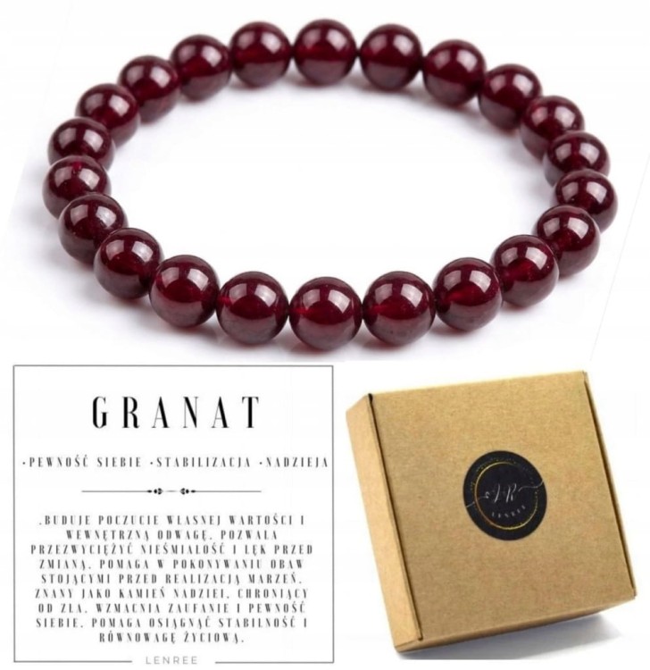 Bransoletka z kamieni GRANAT 8mm naturalny elegancka LENREE