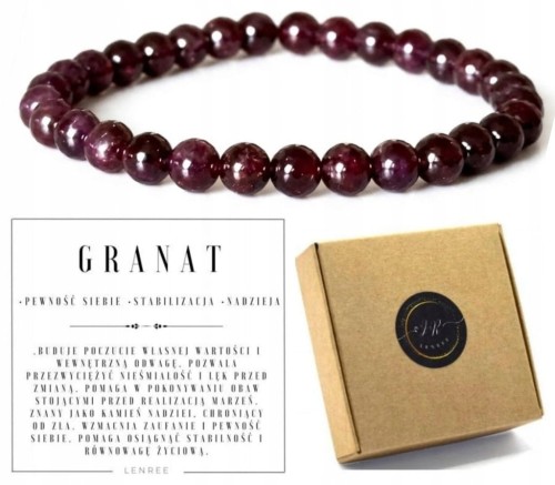 Bransoletka z kamieni GRANAT 6mm naturalny elegancka LENREE