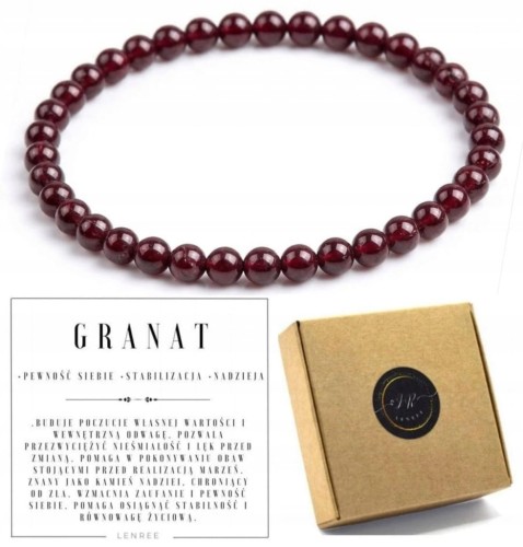 Bransoletka z kamieni GRANAT 4mm naturalny delikatna LENREE