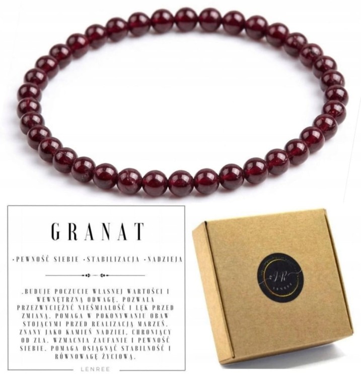 Bransoletka z kamieni GRANAT 4mm naturalny delikatna LENREE