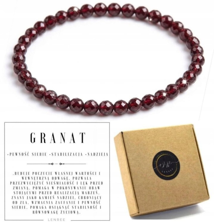 Bransoletka z kamieni GRANAT 4mm fasetowany elegancka LENREE