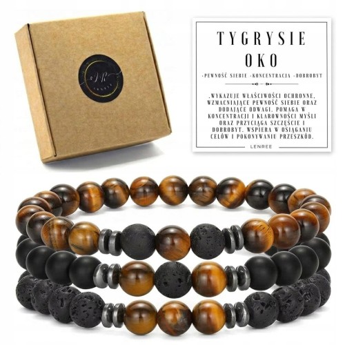 Bransoletka zestaw 3w1 kamieni naturalnych TYGRYSIE OKO LAWA LENREE
